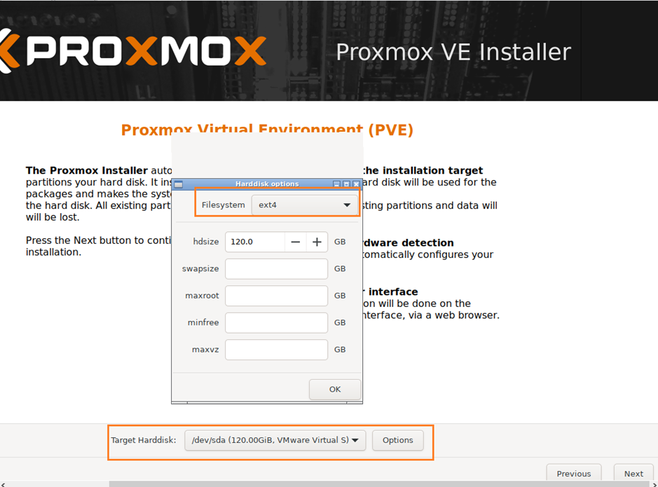 ext4 filesystem in proxmox ve