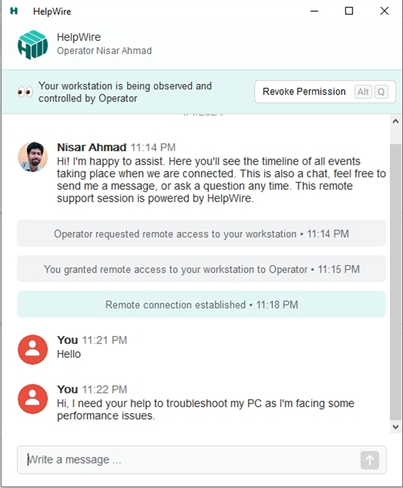 real time messages in helpwire